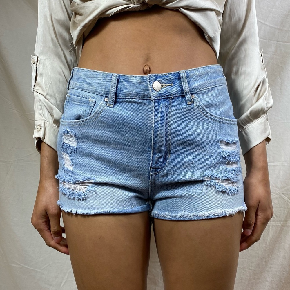 Distressed High Waisted DIY Patch Denim Shorts